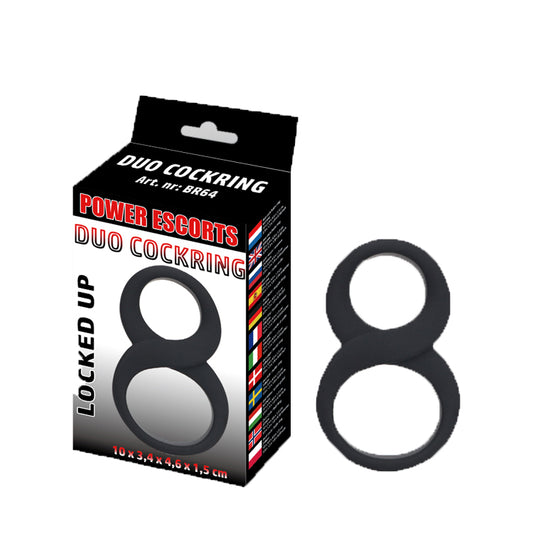 Power Escorts - BR64 - Locked Up Duo Cockring  for Cock & Balls - Silicone - Black