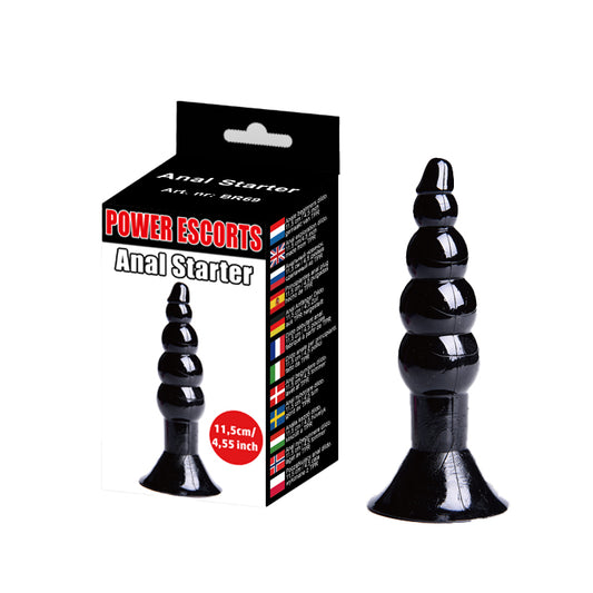 Power Escorts - BR69 - Anal Starter - 11.5 CM Ribbed Plug - Black