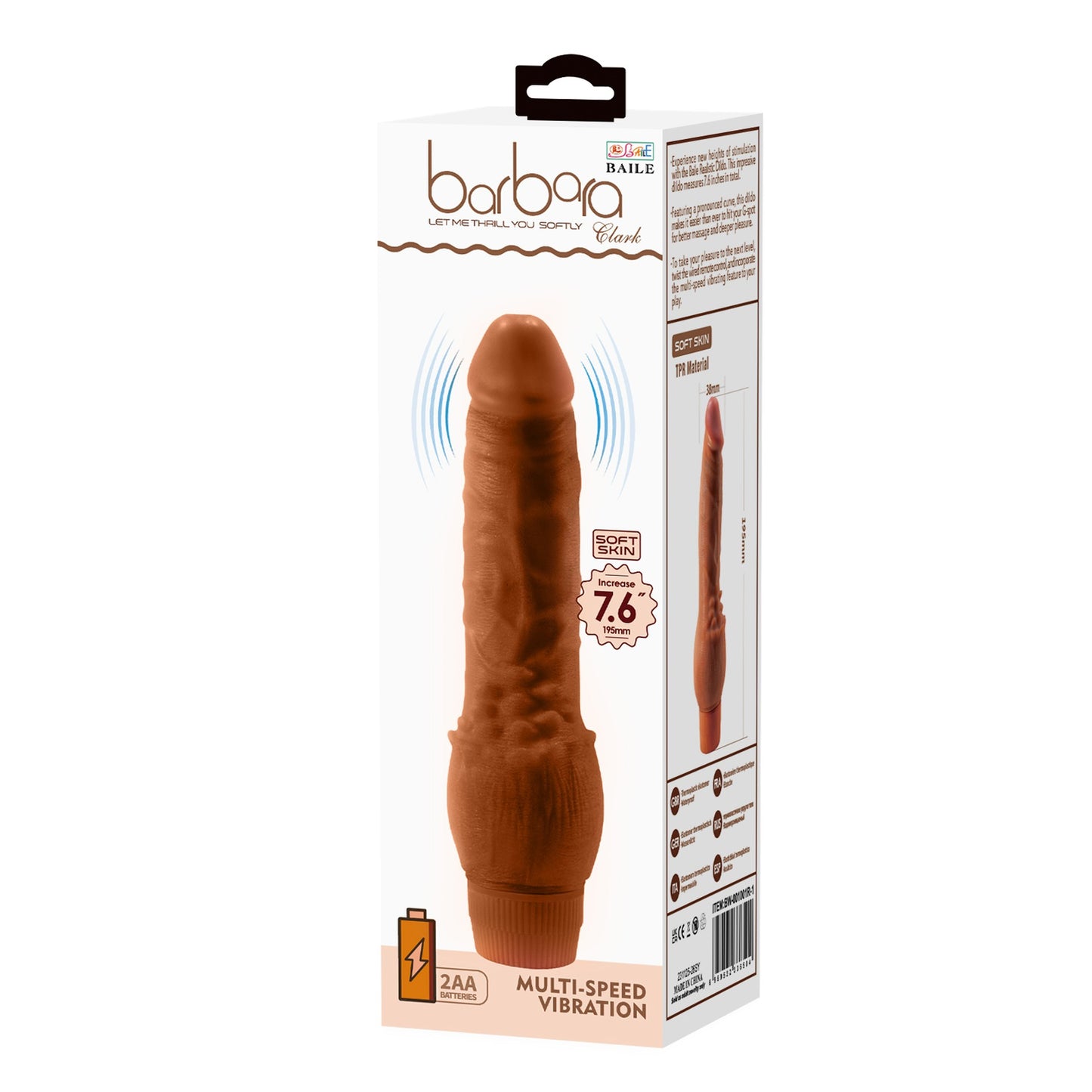 BAILE - Barbara Brown Realistic Vibrator - Vibrating Soft Skin 19,5 cm 7.6 Inch- BW-001001R-1