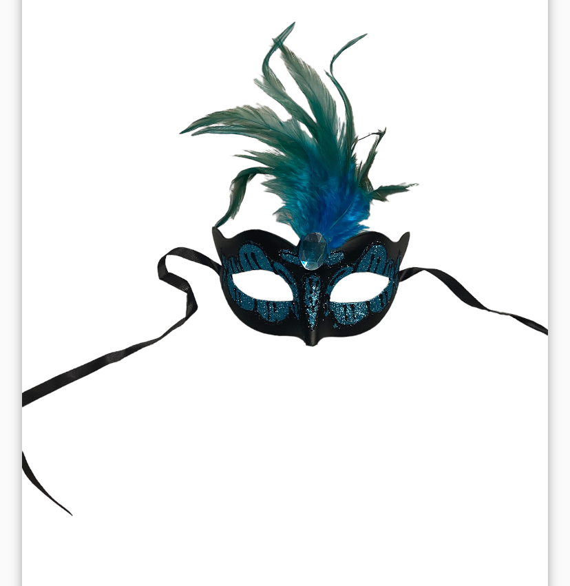 Power Escorts - BR248 Lightblue - Venetian Mask Light Blue with Blue Stone and Feather on Top - Adjustable Kinky Mask