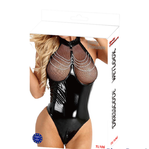 Body Pleasure - TL106 - Wet Look Open Breast Body - One Size Fits Most - Colour Box