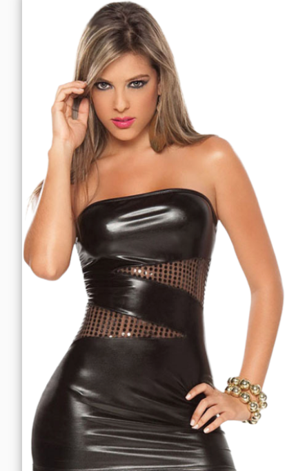 Body Pleasure - TL107 Black - Wet Look Dress - One Size Fits Most