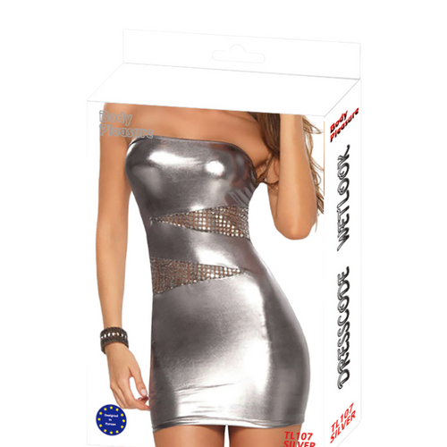 Body Pleasure - TL107 Silver - Wet Look Dress - One Size Fits Most