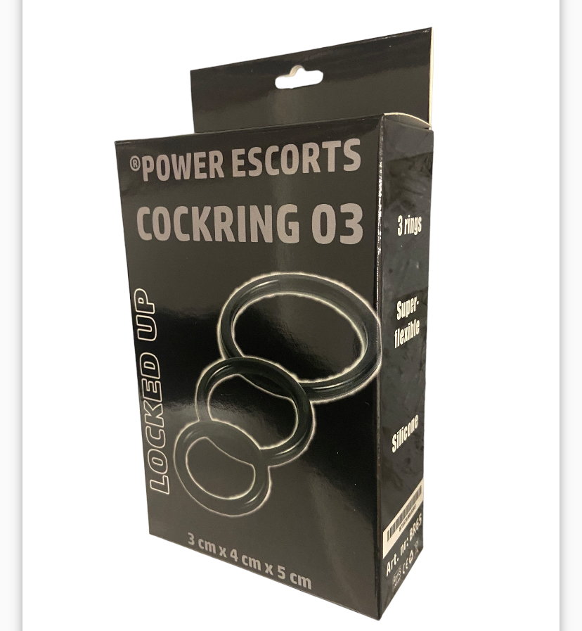 Power Escorts - BR65 - Cockring 03 - 3-Pack Silicone Penis Rings - Black - Colour box
