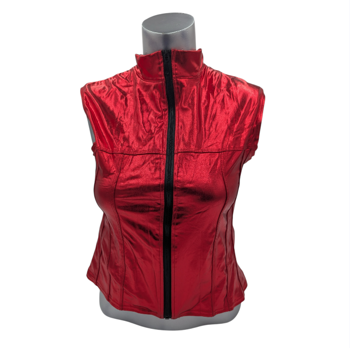 Glossy Red Kinky Bodywarmer Wth Zipper