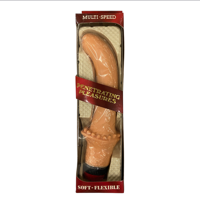 Realistic Flesh Vibrator with Curved Top And Extra Ribble In The Middle – Multi-Speed, Battery Operated, WIndowbox - Dark Spots Club
