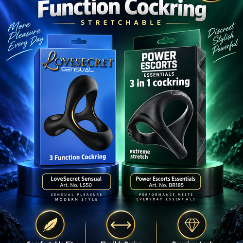 Saving 2 Pack Cockring - LoveSecret & Power Escorts - LS50 + BR185 – 3 in 1 Stretchable Cockring Duo