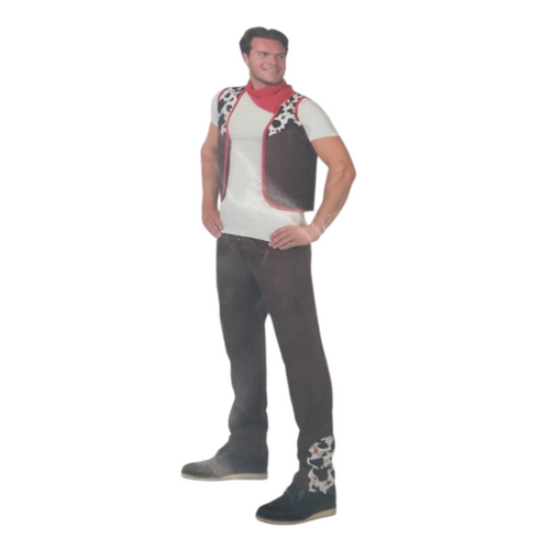 Kinky Cowboy Costume – Brown Pants, Vest & Red Scarf for Erotic Roleplay