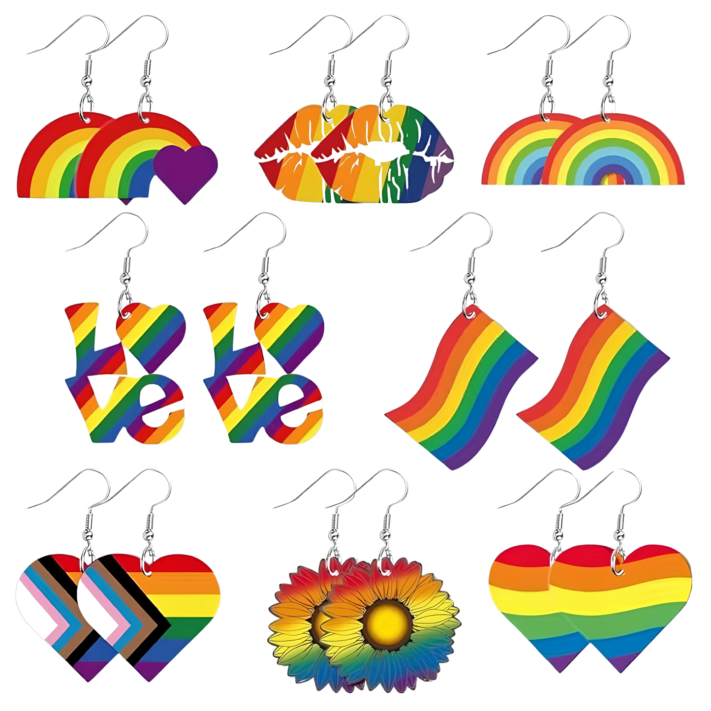 Kinky Pleasure - KPE005 - Rainbow Flag Earrings – Pride Theme Acrylic Design