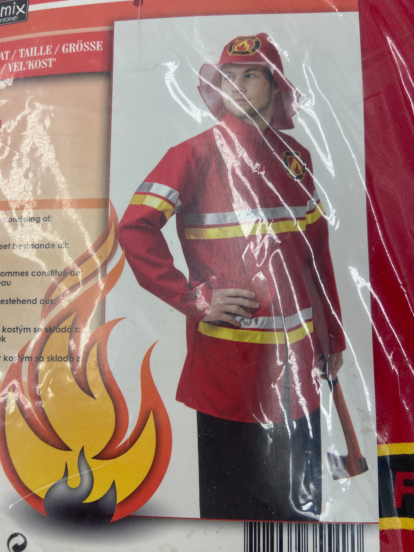 Sexy Firefighter Costume for Men – Red Jacket with Fire Print & Soft Helmet Design Hat