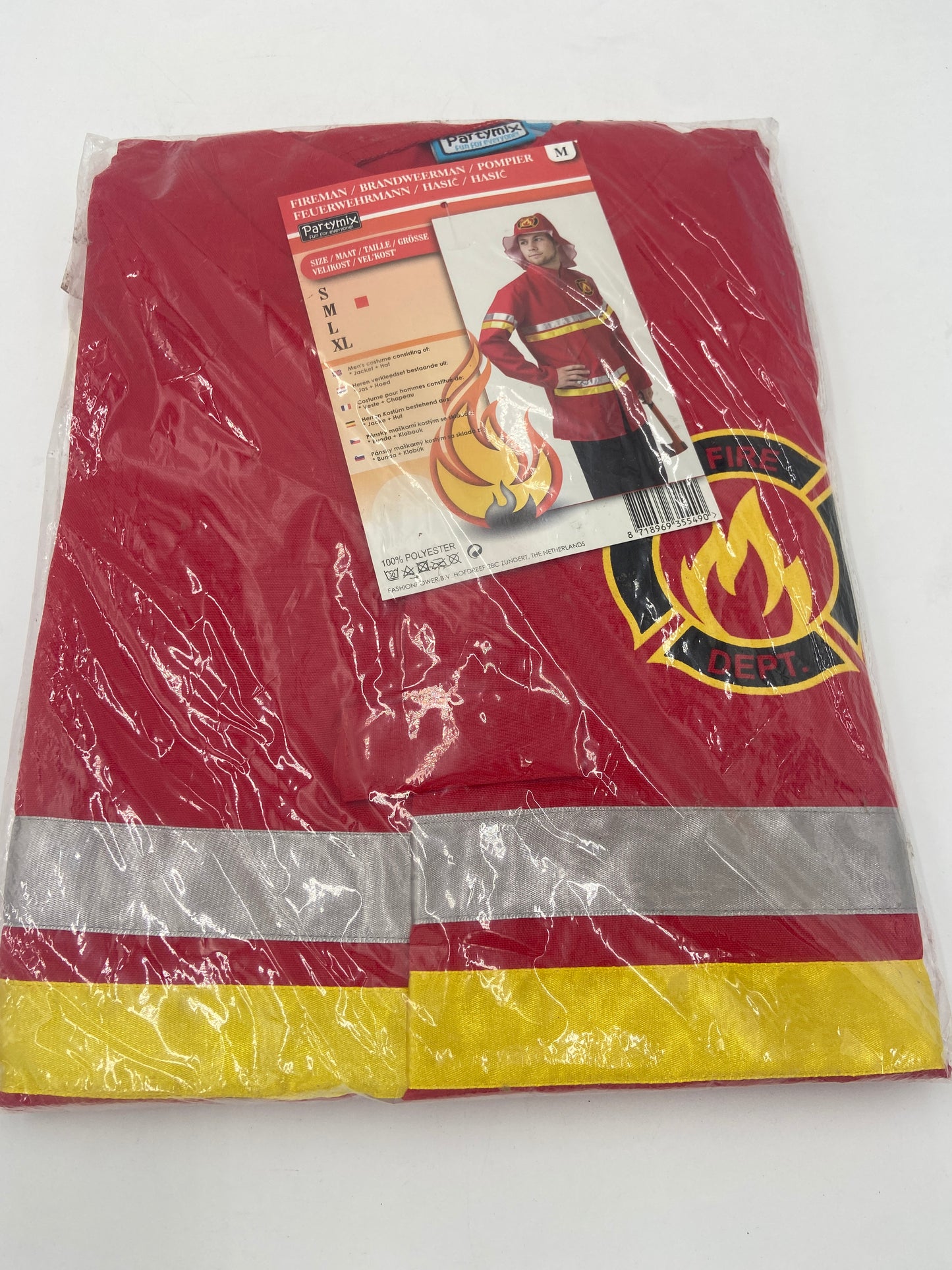 Sexy Firefighter Costume for Men – Red Jacket with Fire Print & Soft Helmet Design Hat