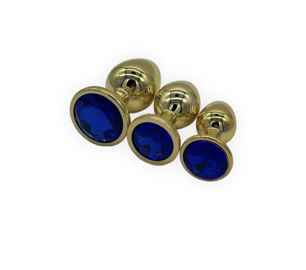 Power Escorts - BR210 Darkblue - Diamond King Gold Anal Plug Dark blue Stone Starter 3-Pack - S, M & L
