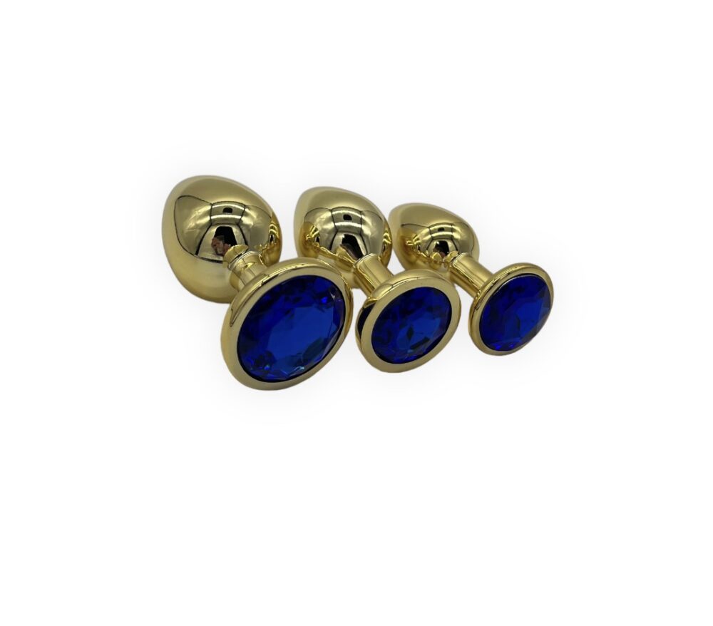 Power Escorts - BR210 Darkblue - Diamond King Gold Anal Plug Dark blue Stone Starter 3-Pack - S, M & L