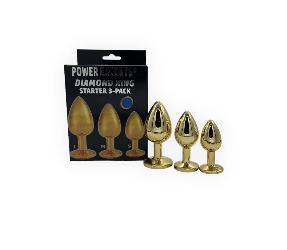 Power Escorts - BR210 Darkblue - Diamond King Gold Anal Plug Dark blue Stone Starter 3-Pack - S, M & L