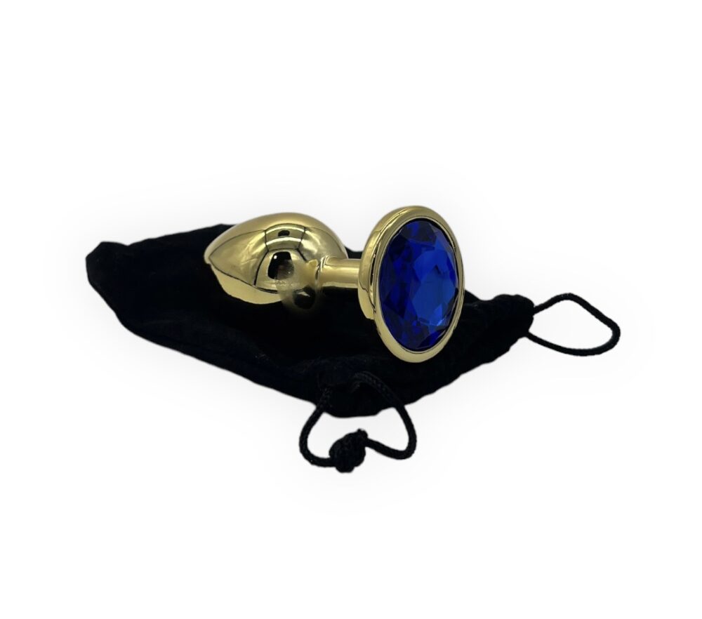 Power Escorts - BR211 Ldarkblue - Diamond King Gold Large Anal Plug Darkblue Stone- Diameter 4 cm - Length 9.5 cm