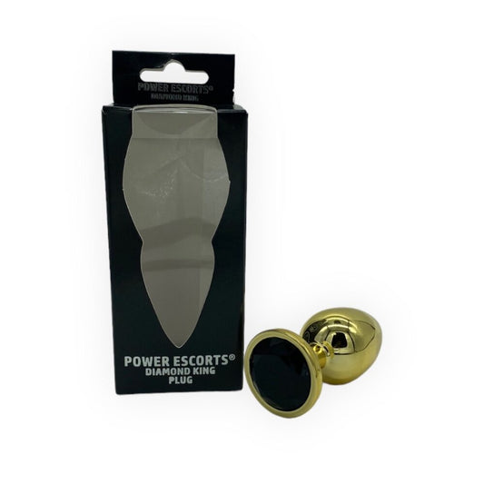 Power Escorts - BR211 Lblack - Diamond King Gold Large Plug With Black Stone - Diameter 4cm - Length 9,5 cm - Window Box