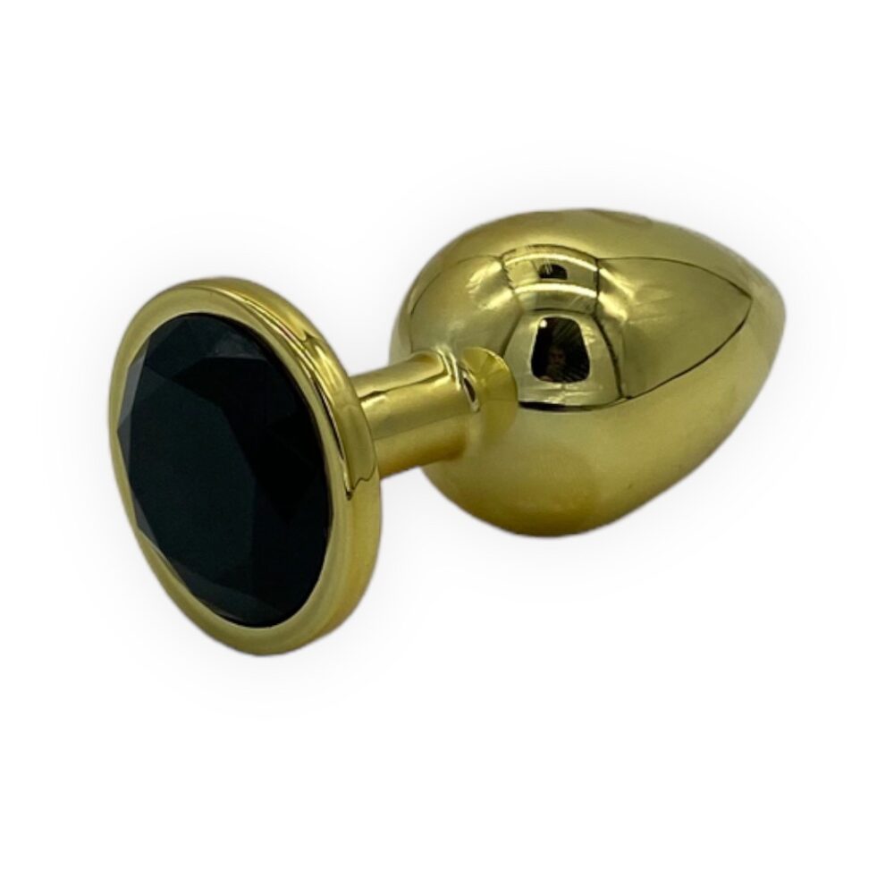 Power Escorts - BR211 Lblack - Diamond King Gold Large Plug With Black Stone - Diameter 4cm - Length 9,5 cm - Window Box