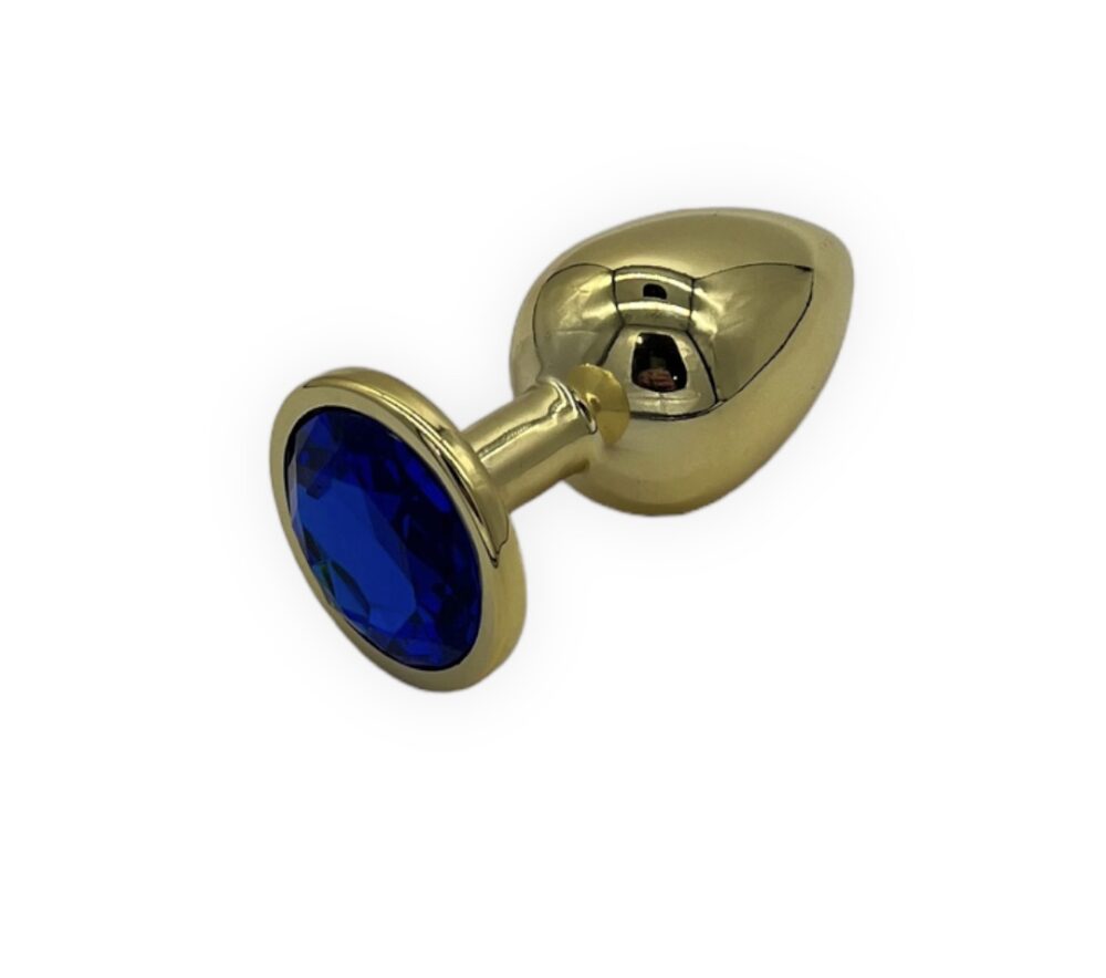 Power Escorts - BR211 Ldarkblue - Diamond King Gold Large Anal Plug Darkblue Stone- Diameter 4 cm - Length 9.5 cm