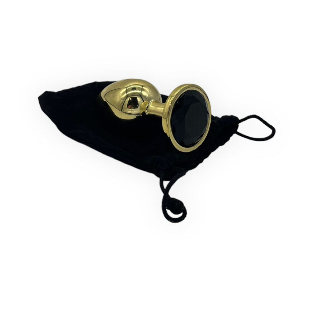 Power Escorts - BR211 Lblack - Diamond King Gold Large Plug With Black Stone - Diameter 4cm - Length 9,5 cm - Window Box