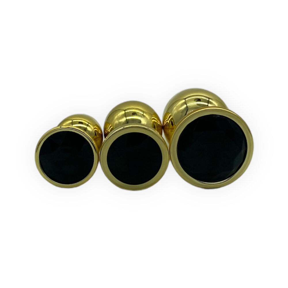 Power Escorts - BR210 Black - Diamond King Gold Anal Plug Black Stone Starter 3-Pack