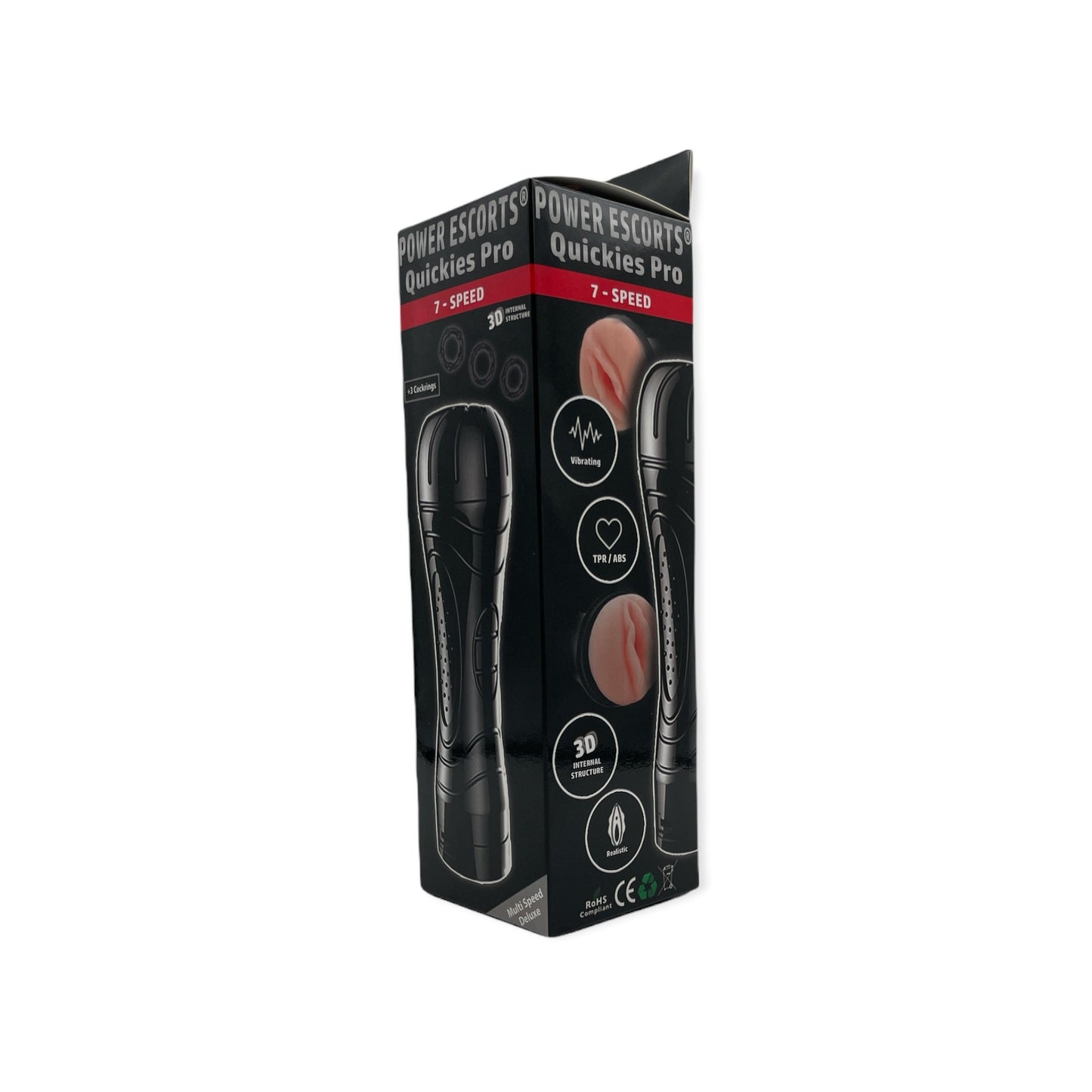 Power Escorts - BR207 - Quickies Pro Big Masturbator - Including 3 Pack Beaded Cockring - 7-Speed Vibrating - 24 CM