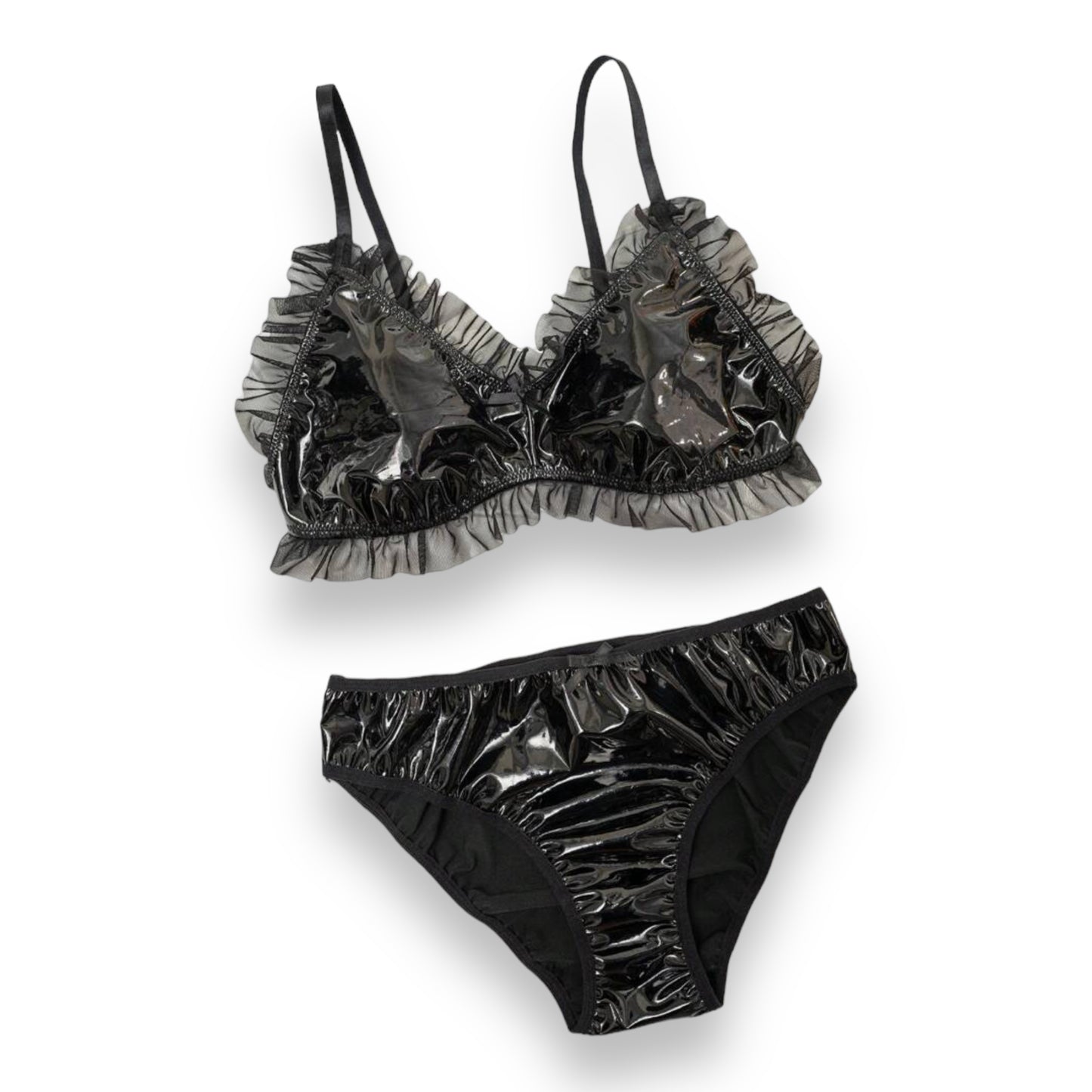 Kinky Pleasure - S013 - Wetlook - Lingerie Set - Black - Size: Large 40/42 - BULK