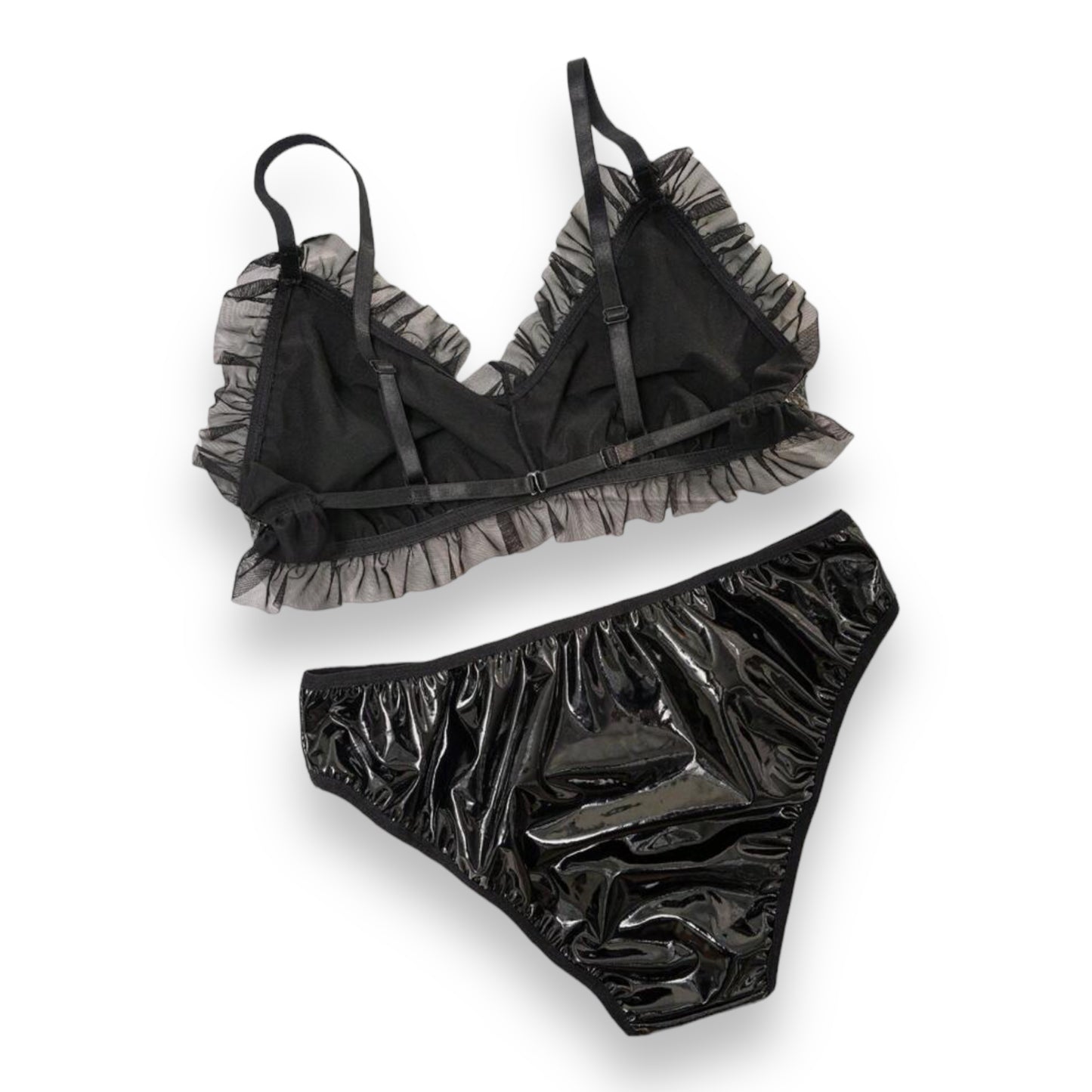 Kinky Pleasure - S013 - Wetlook - Lingerie Set - Black - Size: Large 40/42 - BULK