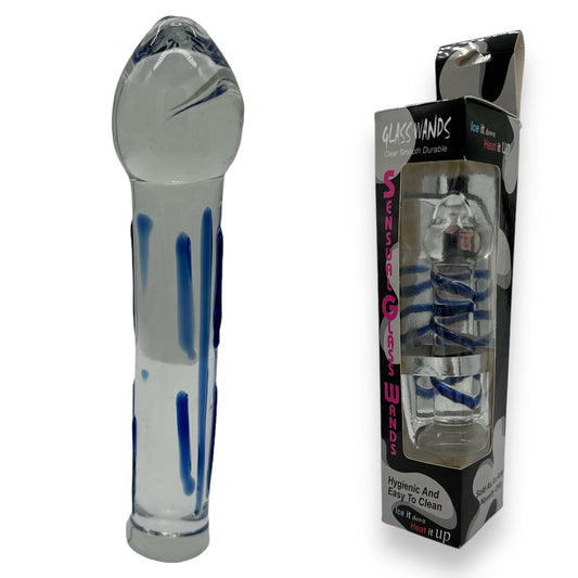 My Love - GL04 -  Glas Dildo Strong - Transparant With Blue Lines - 16cm