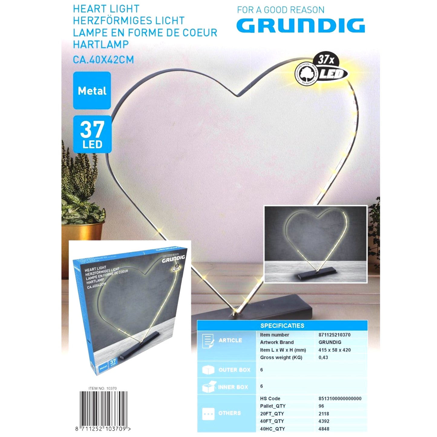 Kinky Pleasure - ED030 - Grundig Heart Light - Romantic 37 LED Illumination, 40x42cm