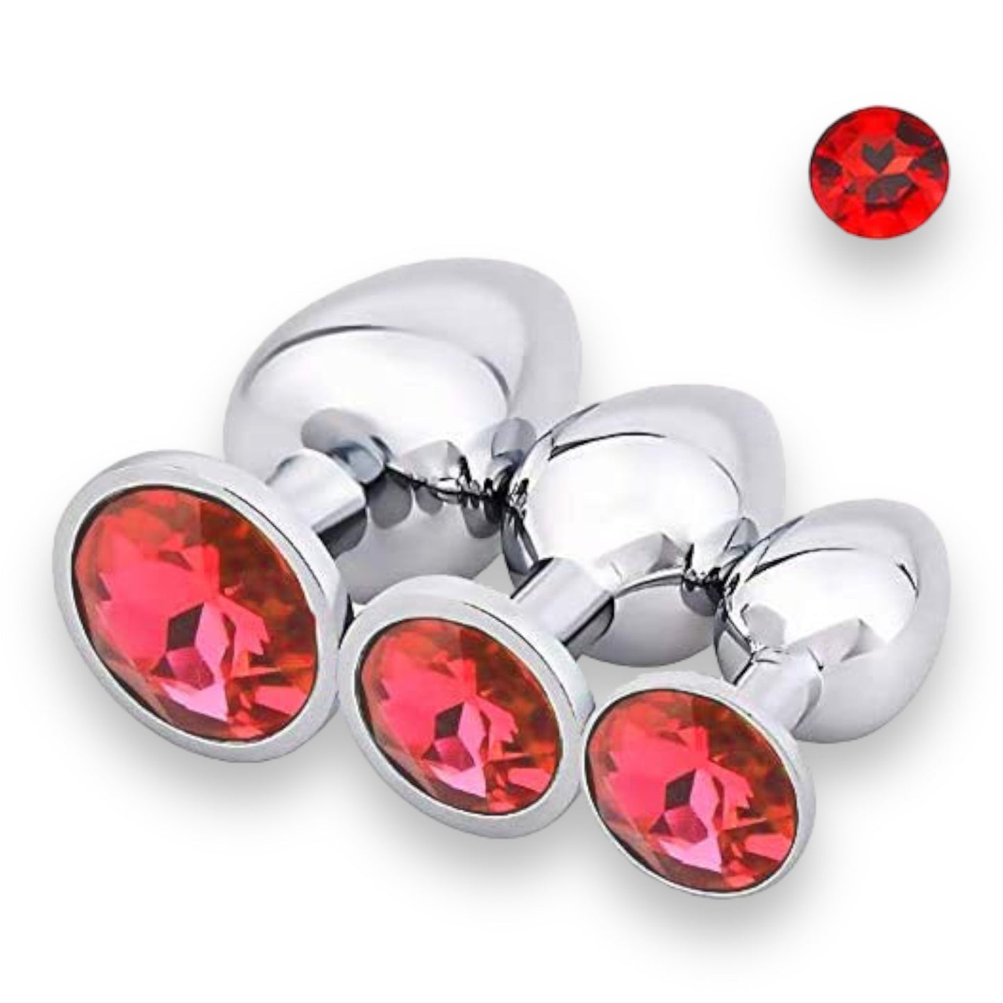 Power Escorts - BR138 - BULK - Metallic Anal Plug With Stone - 3 Pack - 6 Colours - JUST PLASTIC BAG