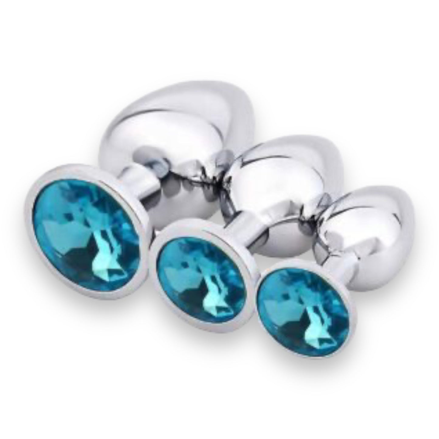 Power Escorts - BR138 - BULK - Metallic Anal Plug With Stone - 3 Pack - 6 Colours - JUST PLASTIC BAG
