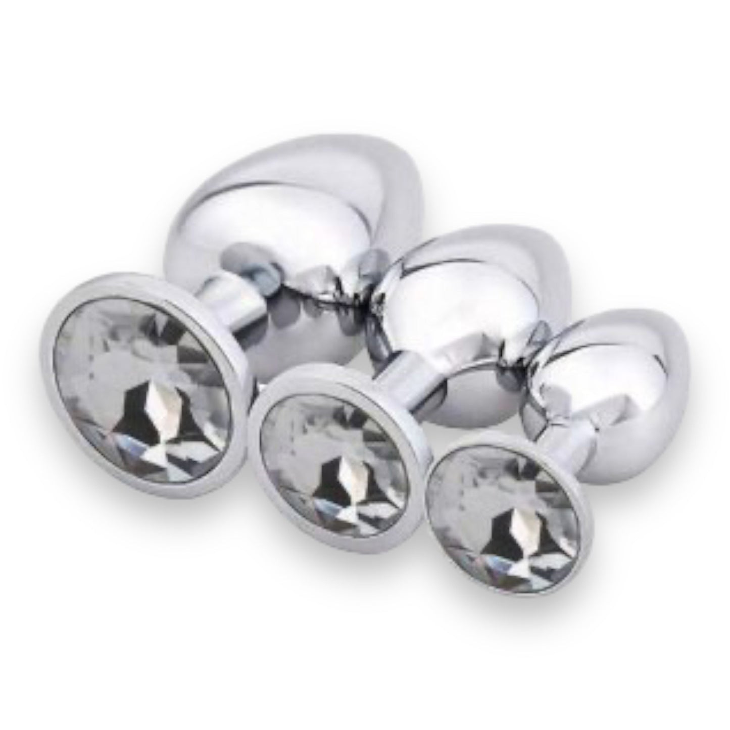 Power Escorts - BR138 - BULK - Metallic Anal Plug With Stone - 3 Pack - 6 Colours - JUST PLASTIC BAG