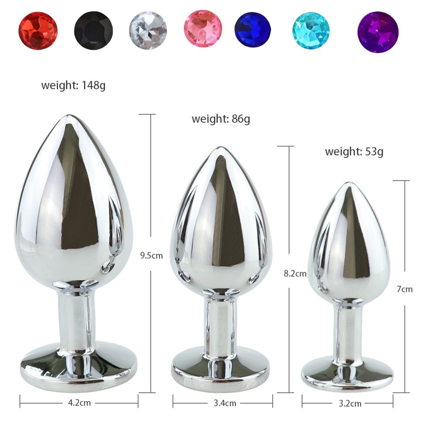 Power Escorts - BR137 - Metallic Anal Plug With Stone - 3 Sizes - 6 Colours