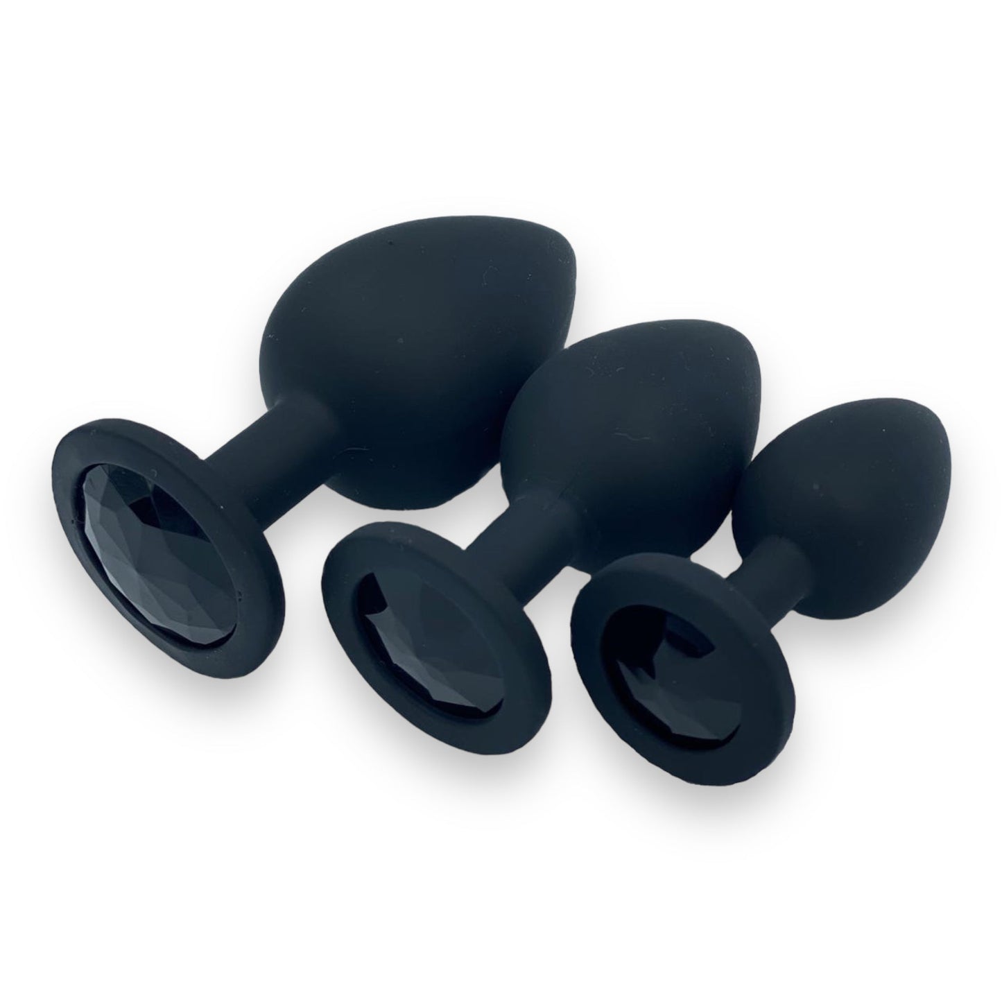 Power Escorts - BR136 - Sillicone Anal Plug - Diamond King Black - 3-Pack - 7 Colours