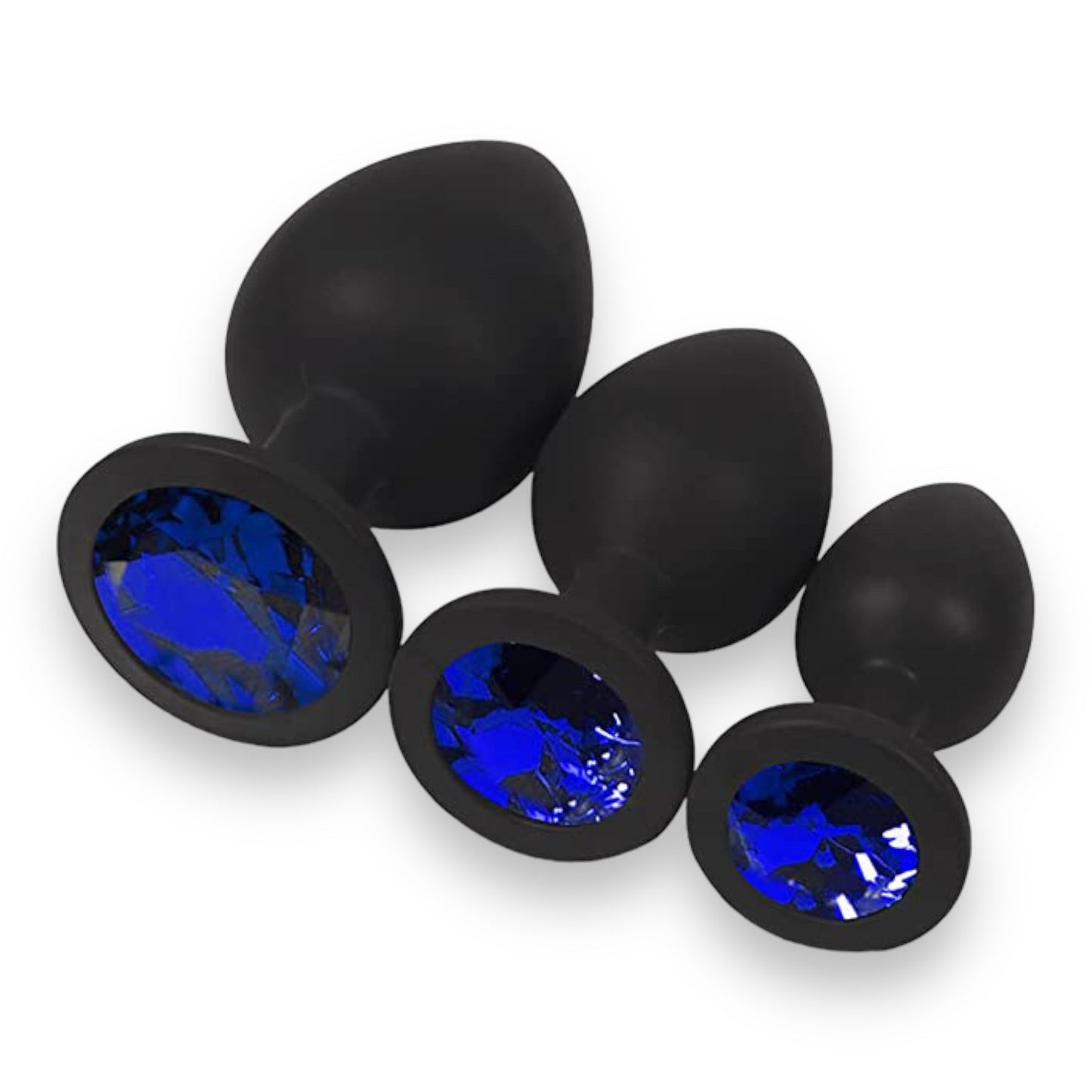 Power Escorts - BR136 - Sillicone Anal Plug - Diamond King Black - 3-Pack - 7 Colours