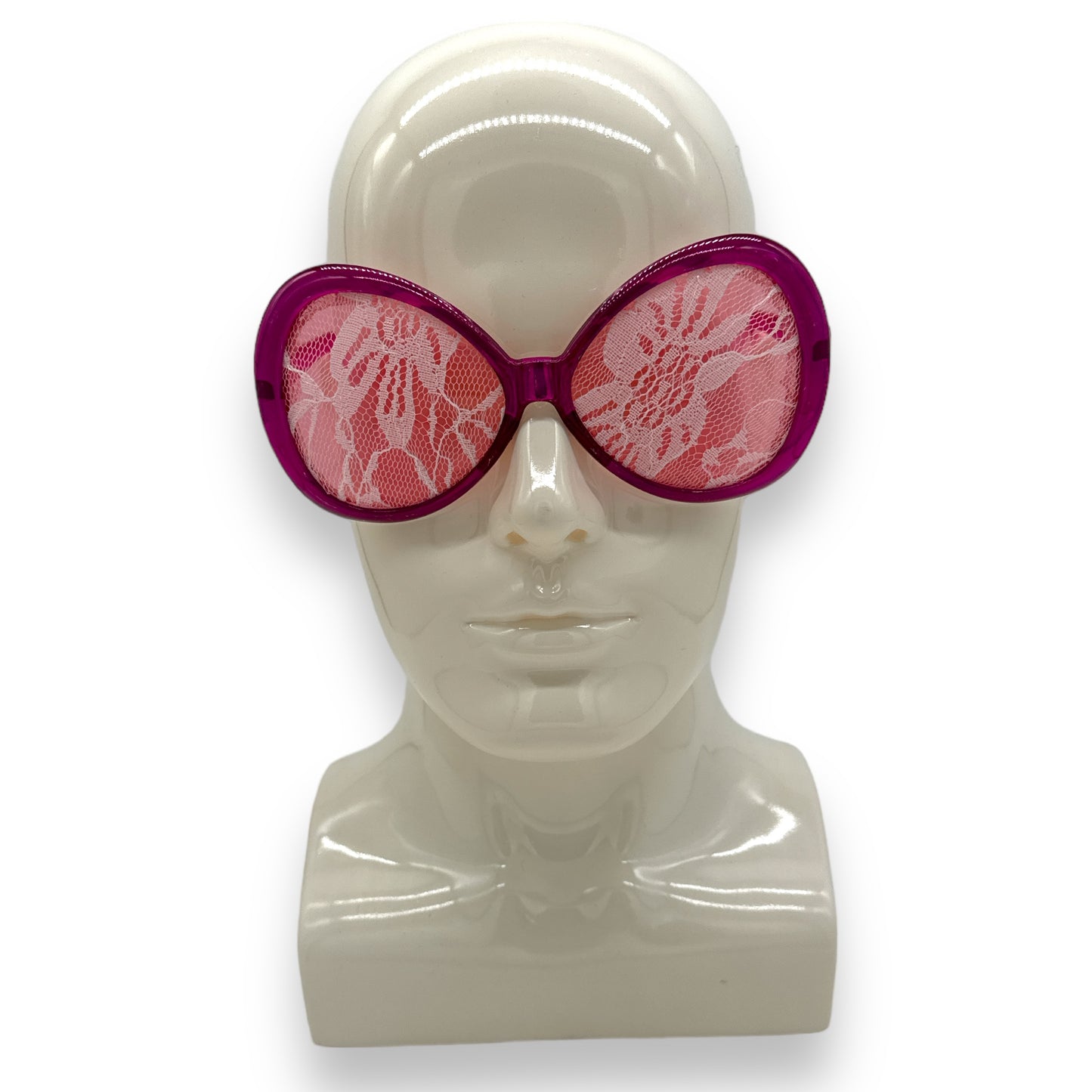 Kinky Pleasure - FT007 - Oversized Glasses with Lace Detailing - Vivacious Pink