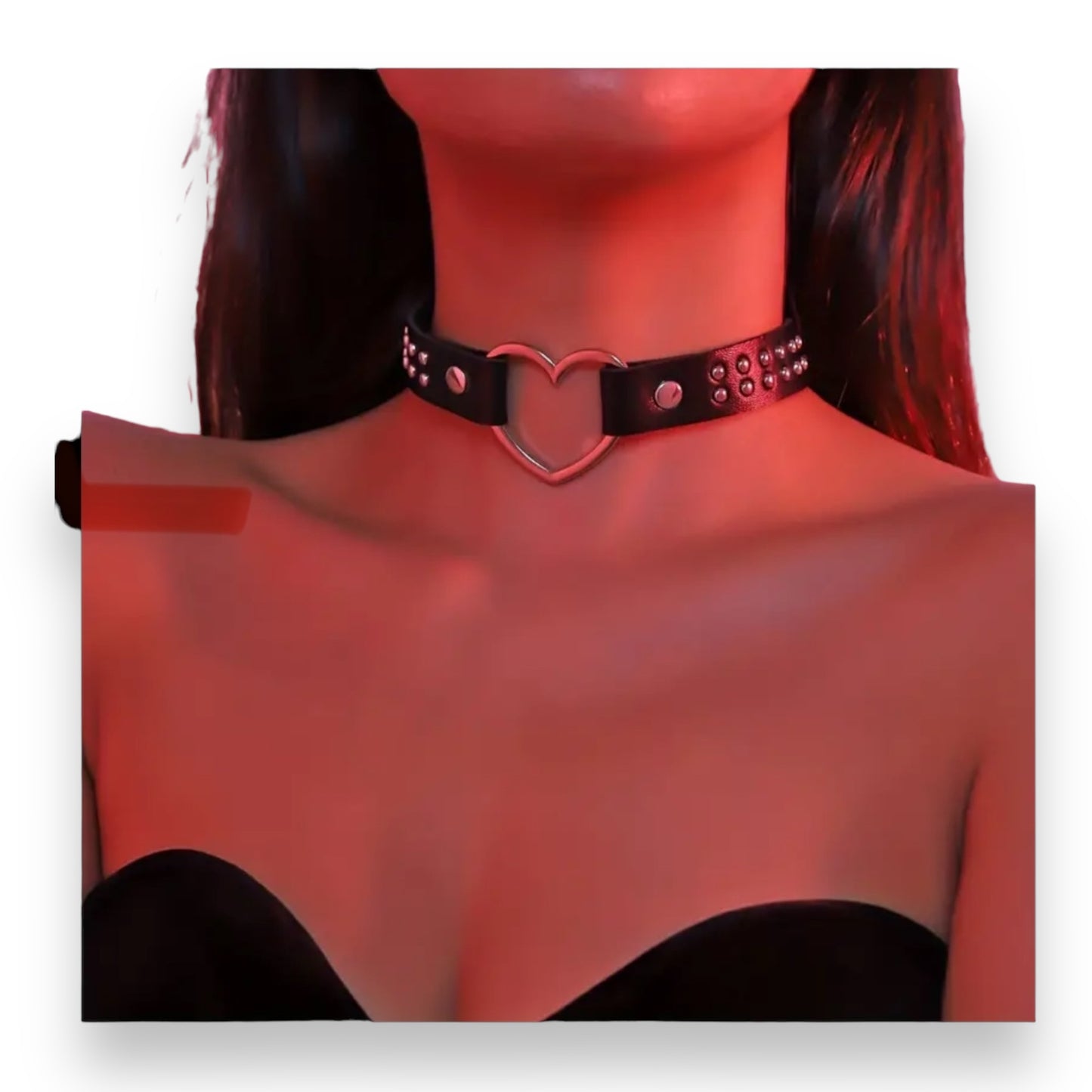Kinky Pleasure - T082 - Choker With Heart Deluxe With Round Dods
