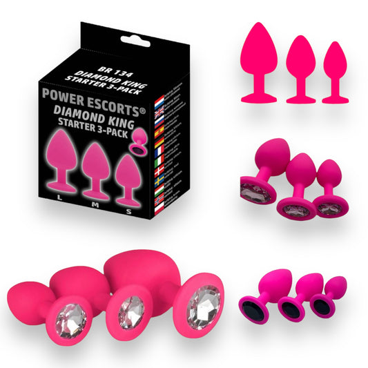 Power Escorts - BR134 - Silicone Butt Plug - Pink - 3 Pack - 6 Colours