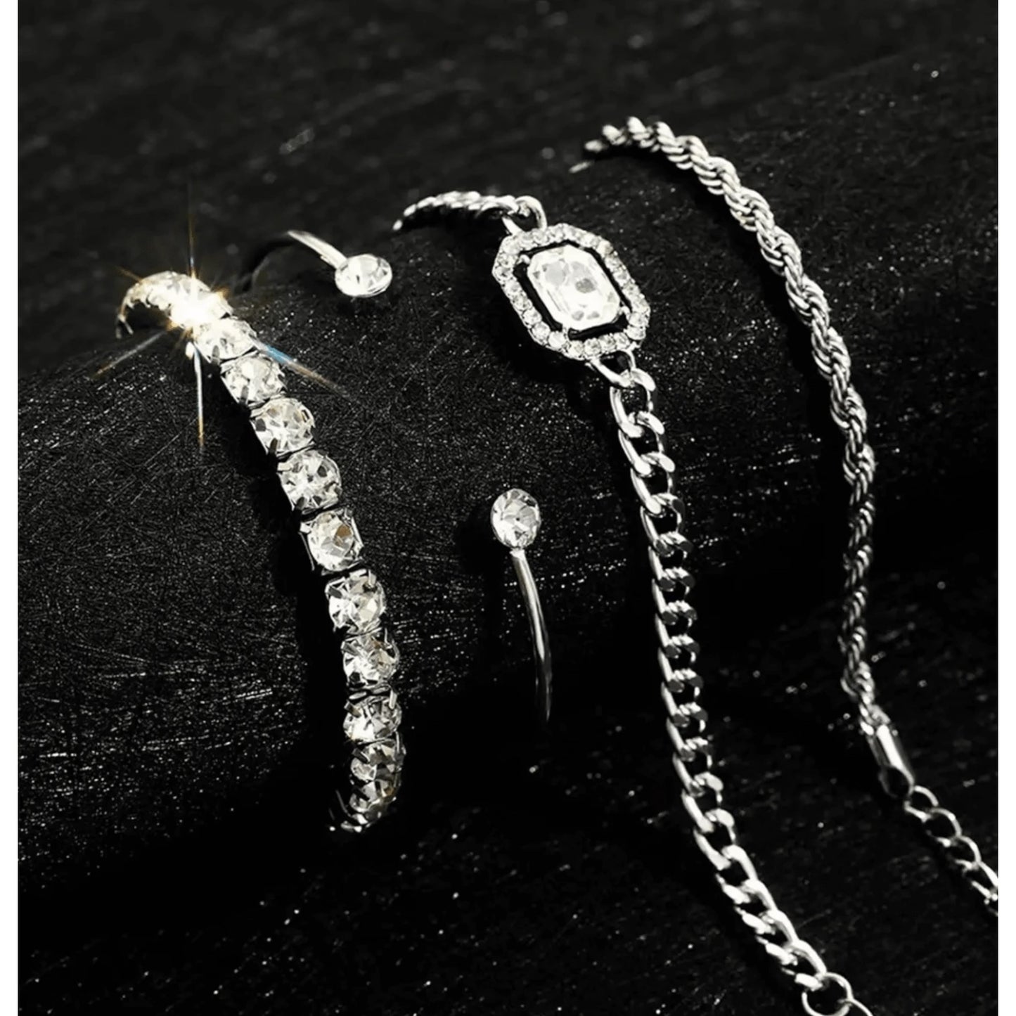 Kinky Pleasure - S022 - Exclusive Diamond 4-Piece Silver & Gold Bracelet Set for Women - 2 Colours