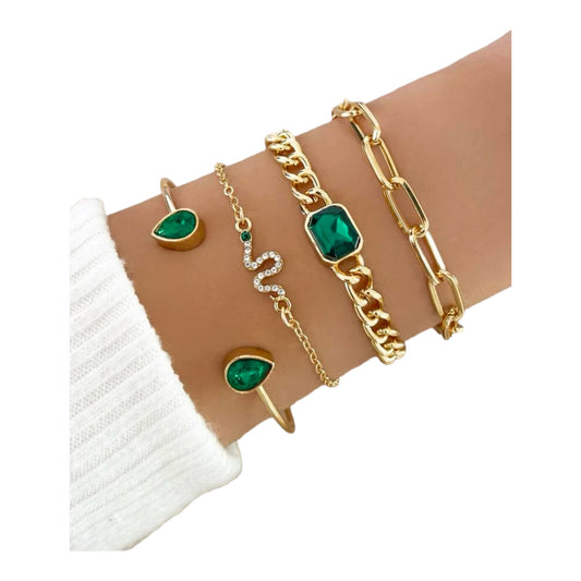 Kinky Pleasure - S024 - Exclusive 4-Piece Diamond Green Bracelet Set for Women