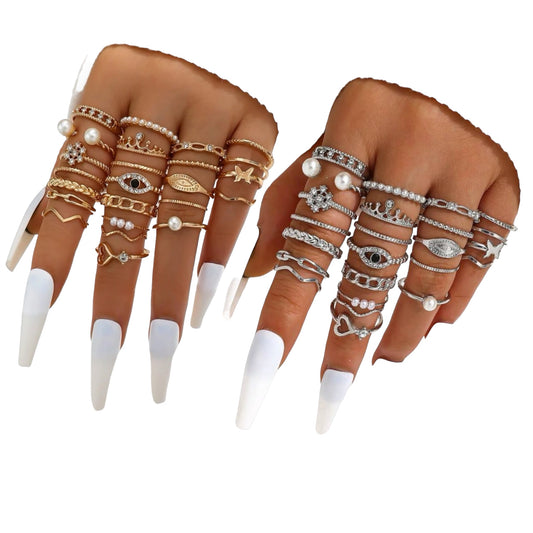 Kinky Pleasure - S028 - Ring Collection Set Gold Or Silver - 24 Pieces