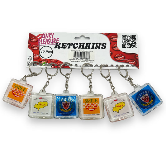 Kinky Pleasure - G014 - Keychain Condoms With Sexy Text - Display - 6 Pieces