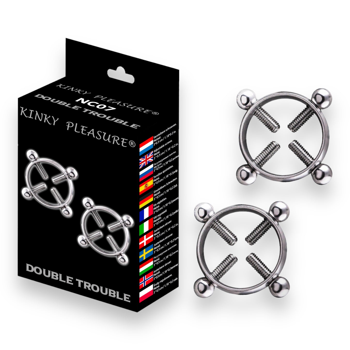 Kinky Pleasure - NC07- Double Trouble - Kinky Clamps - 7 Colours - Heavy version - Nipple clamps - Stylish Colourbox