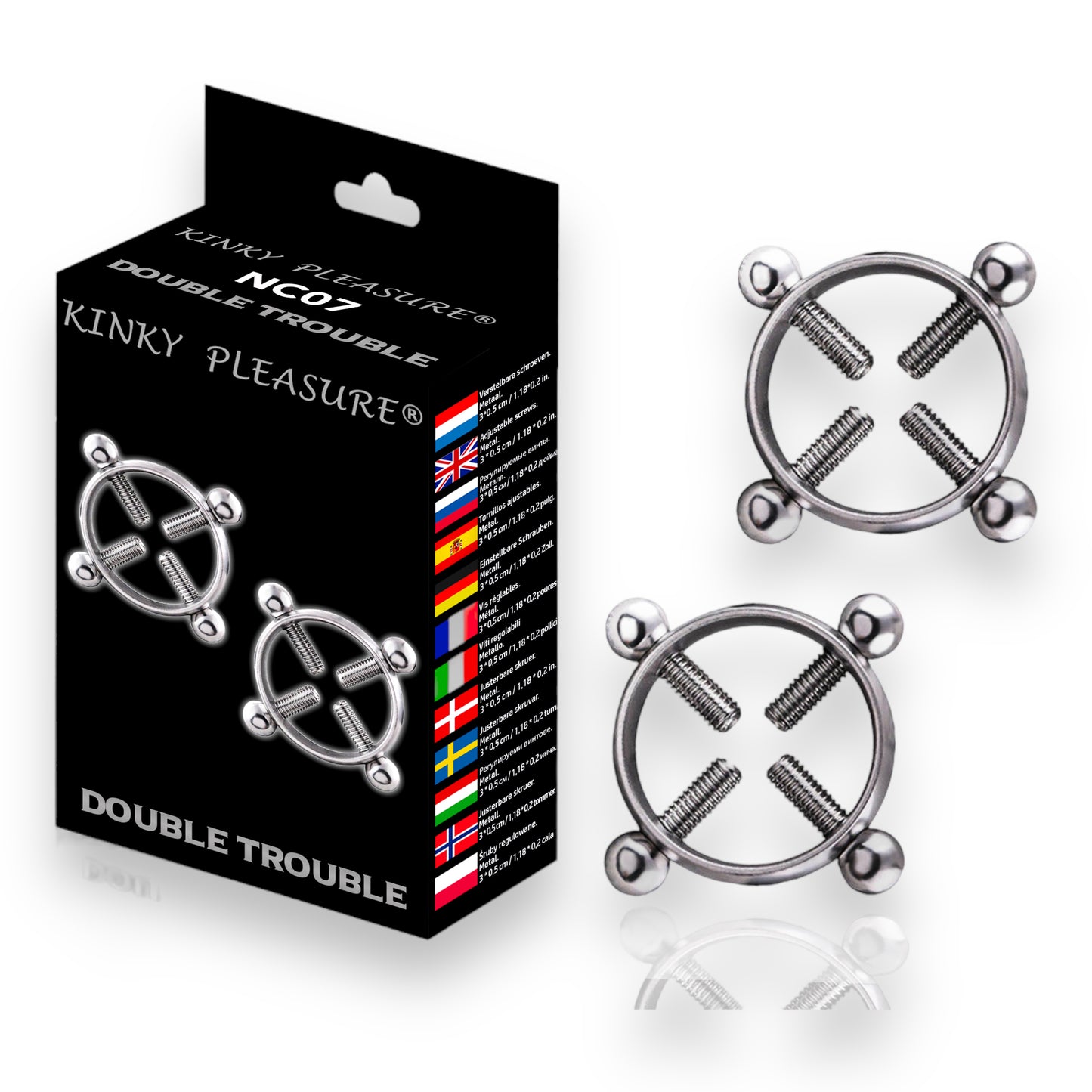 Kinky Pleasure - NC07- Double Trouble - Kinky Clamps - 7 Colours - Heavy version - Nipple clamps - Stylish Colourbox
