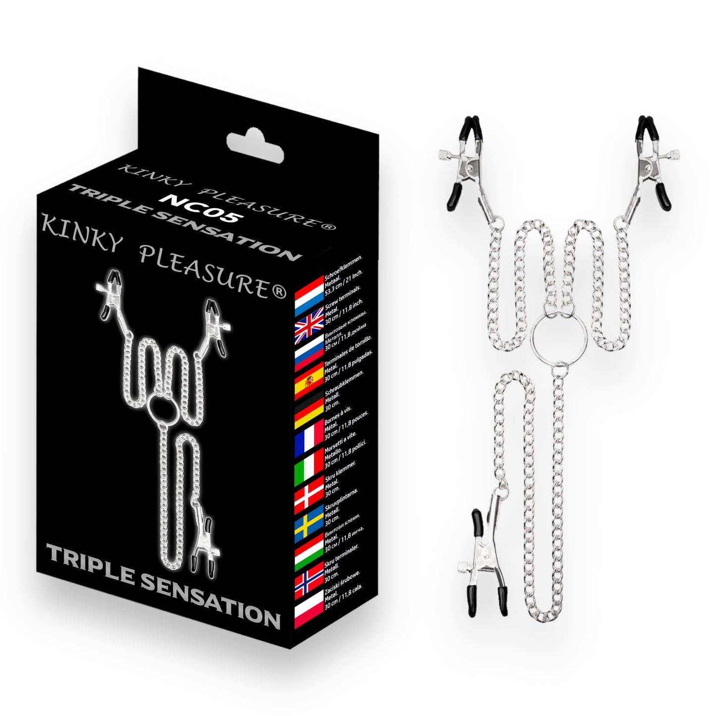 Kinky Pleasure  - NC05 - Triple Sensation - Kinky Clamps - Heavy version - Nipple Clamps - Nice Colour box