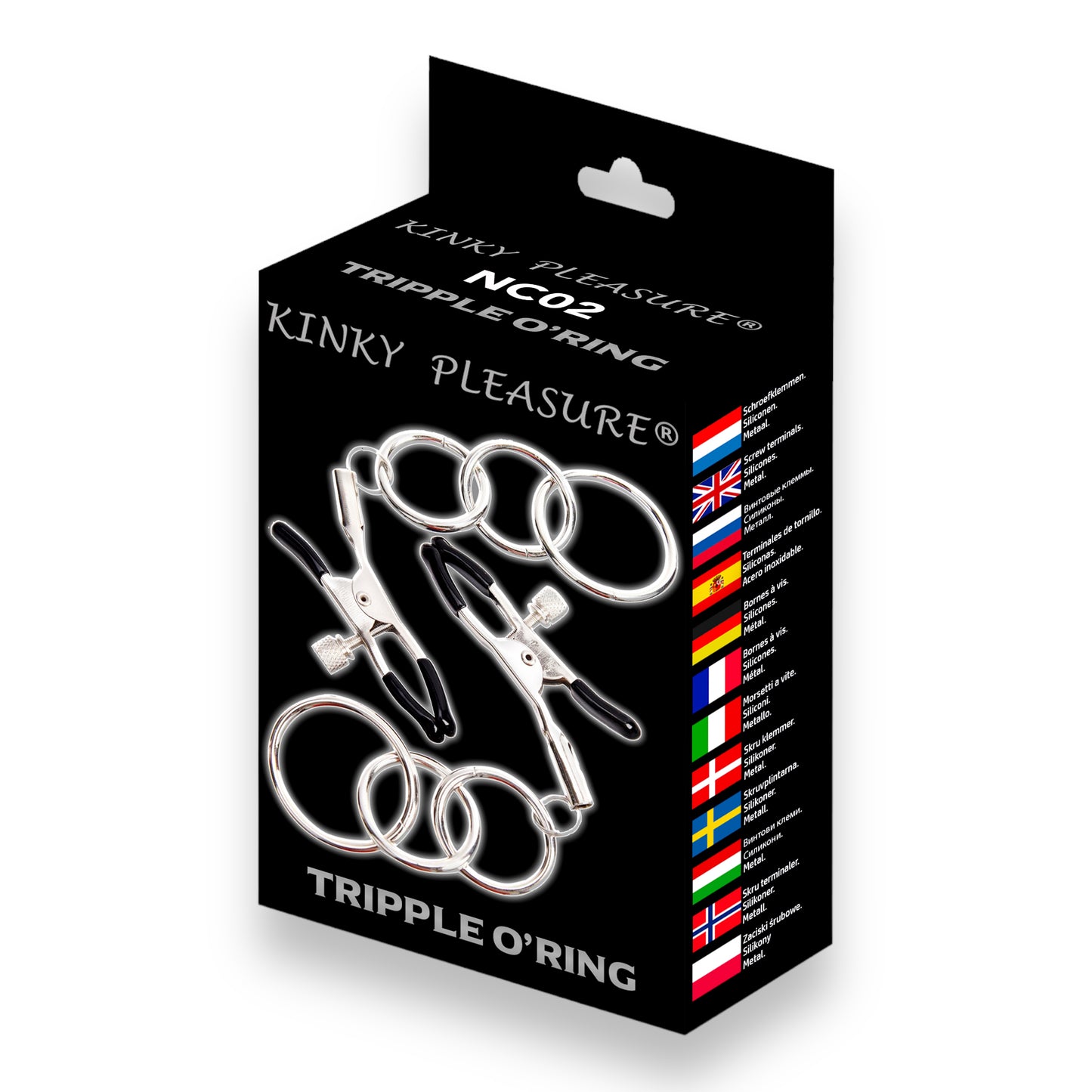 Kinky Pleasure - NC02 - Tripple O'Ring - Kinky Clamps - Heavy version - Nipple Clamps - Stylish Colour box