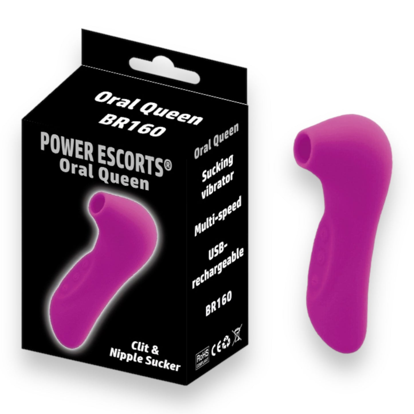Power Escorts - BR160 - Oral Queen Oral Sucker- Waterproof Clitoral Stimulator/Massager - 10 Modes - 3 Colours
