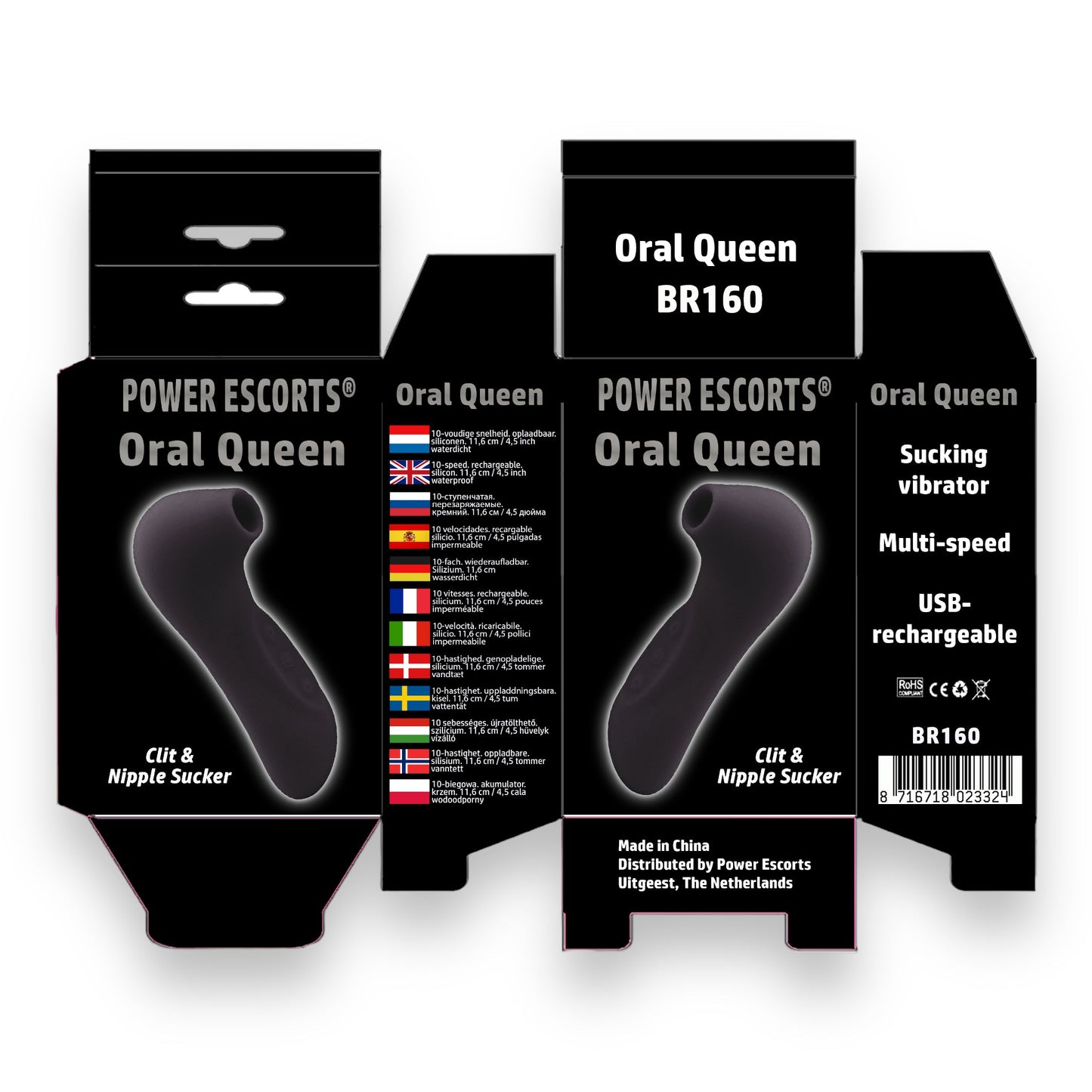 Power Escorts - BR160 - Oral Queen Oral Sucker- Waterproof Clitoral Stimulator/Massager - 10 Modes - 3 Colours