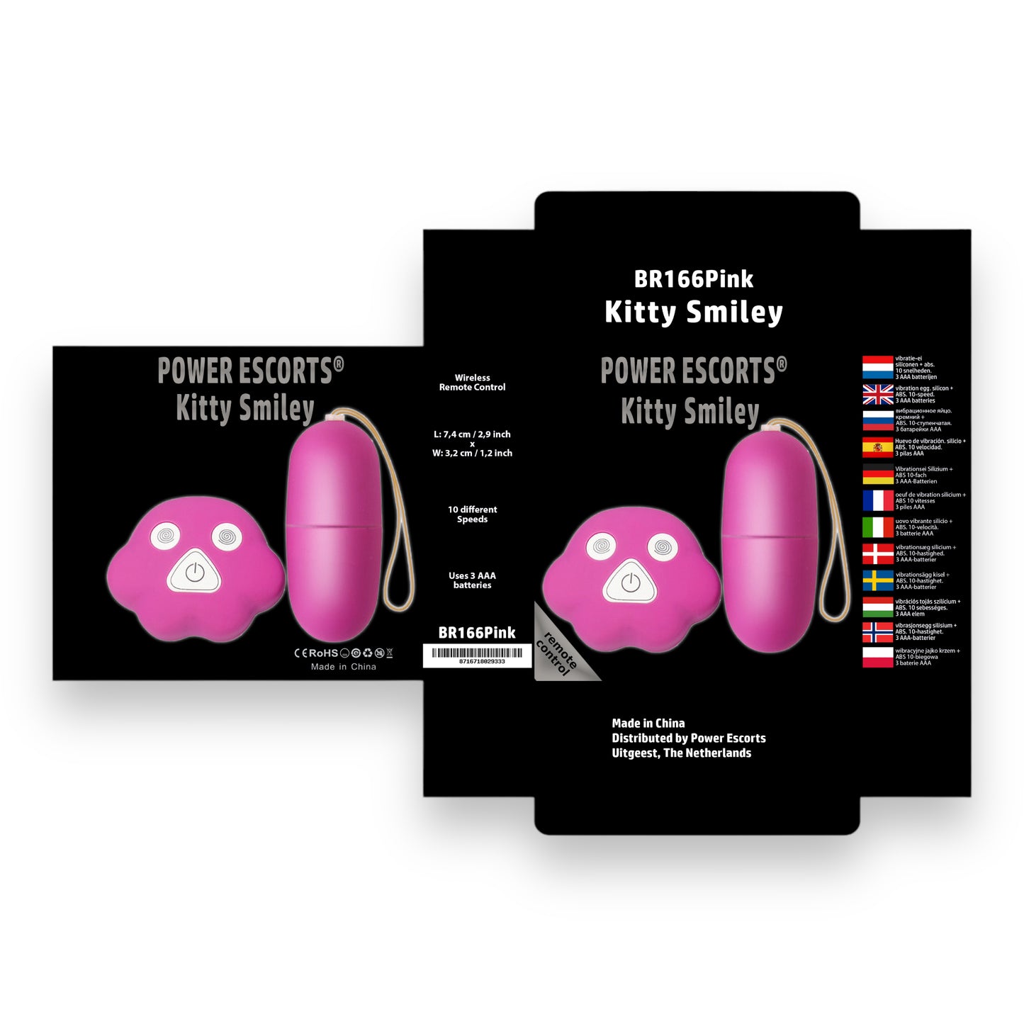 Power Escorts - BR166 - Kitty Smiley - Remote egg - 10 function - 2 Colours