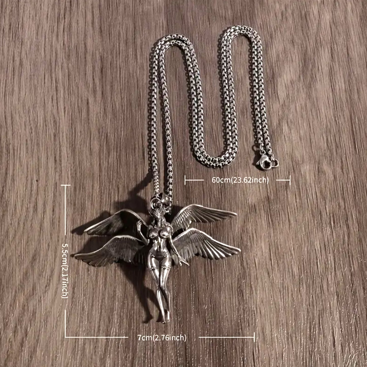 Kinky Pleasure - T047 - Necklace - Winged Warrior Elegance - 60cm Chain - 5.5x7cm Pendant